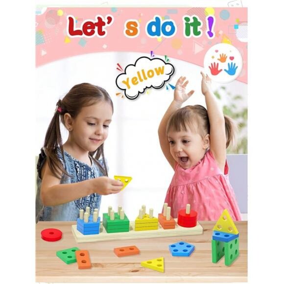 Wooden Geometric Shape Puzzles Blocks, Montessori Early Education Learning Toys - Picture 9 of 9